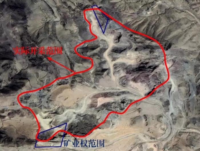 2021年5月的衛(wèi)星遙感影像顯示，白土崗子石料廠礦業(yè)權面積僅16.65畝，越界開采達207畝，超出12.4倍