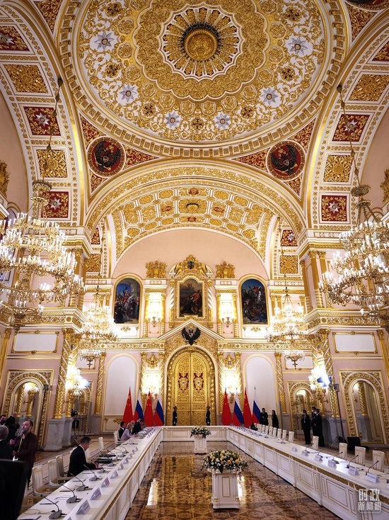 △習(xí)主席和普京總統(tǒng)舉行大范圍會(huì)談的會(huì)場(chǎng)。（總臺(tái)央廣記者潘毅拍攝）