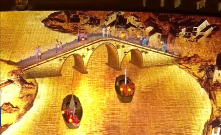 △9月23日，杭州第19屆亞洲運動會開幕式現(xiàn)場的拱宸橋形象。