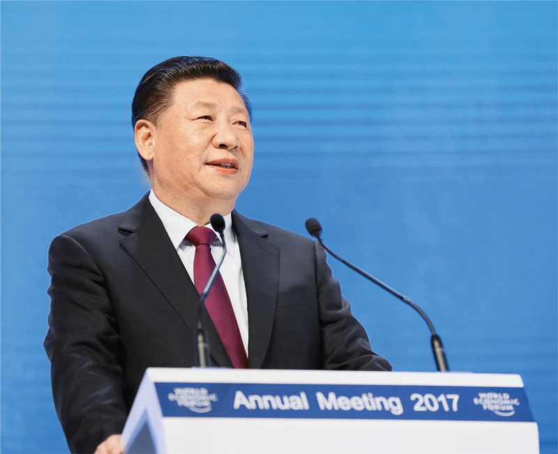 2017年1月17日，習近平主席在瑞士達沃斯國際會議中心出席世界經濟論壇2017年年會開幕式，并發(fā)表題為《共擔時代責任 共促全球發(fā)展》的主旨演講。