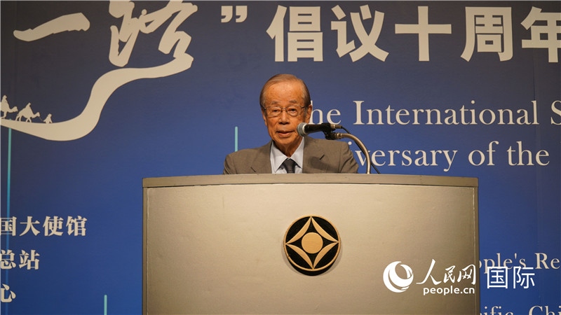 日本前首相福田康夫致辭。人民網(wǎng) 蔣曉辰攝