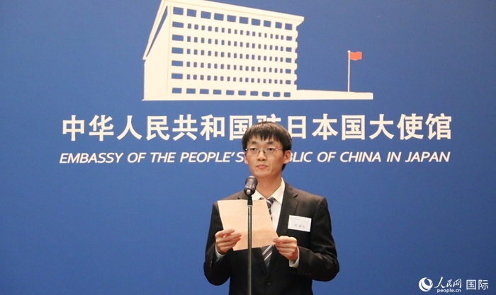 獲獎(jiǎng)學(xué)生代表、大阪大學(xué)博士生劉亞飛發(fā)表感言。人民網(wǎng) 許可攝