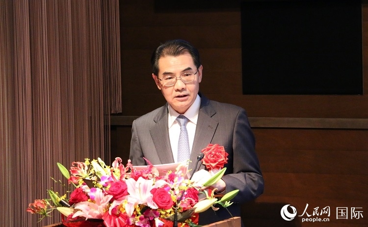 中國(guó)駐日本大使吳江浩發(fā)表致辭。人民網(wǎng) 許可攝