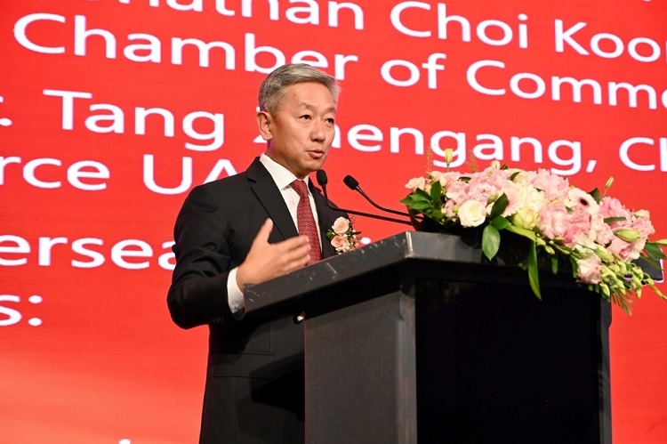 中國駐阿聯(lián)酋大使張益明致辭。阿聯(lián)酋中華工商總會供圖