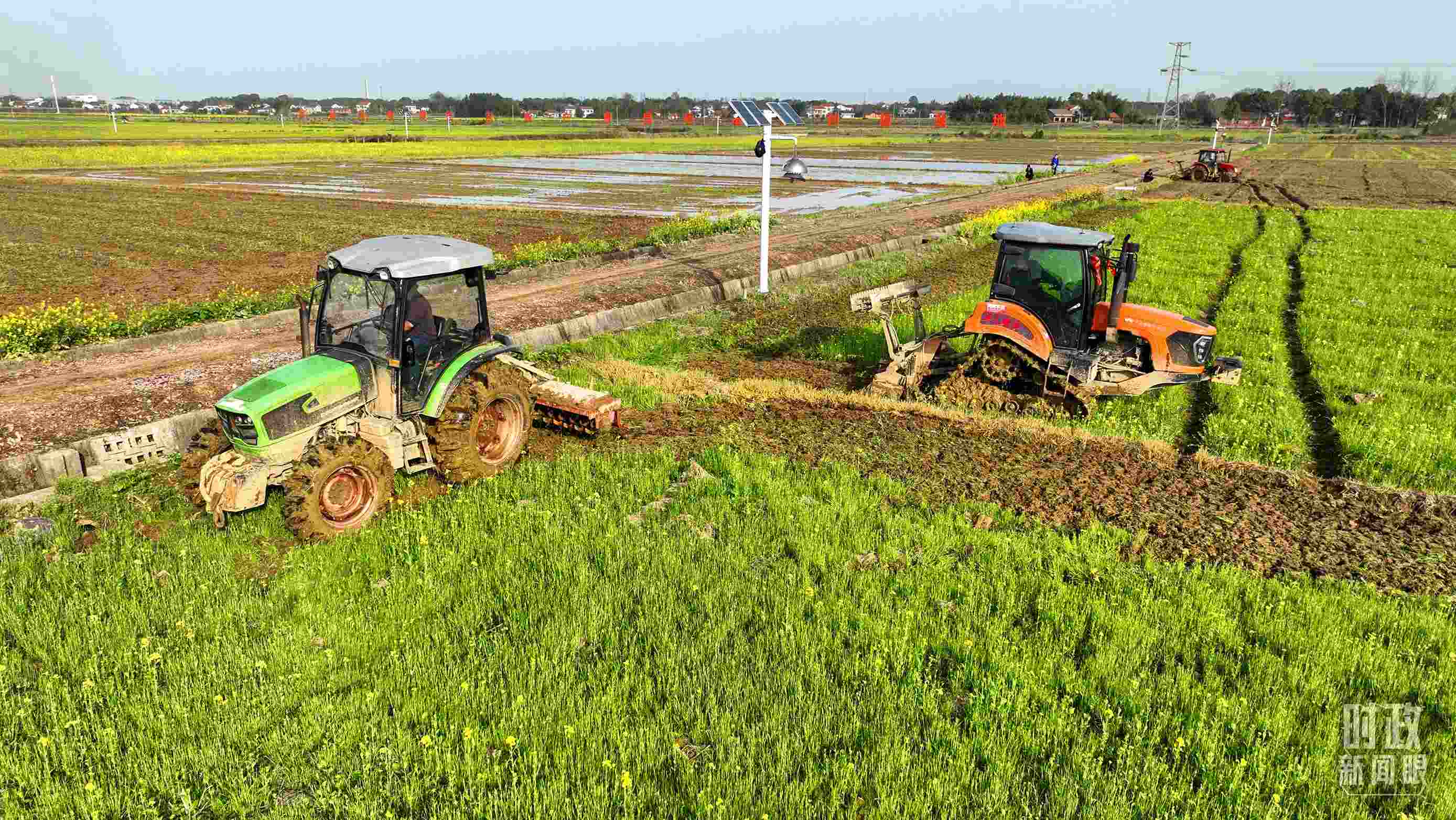 △位于港中坪村的糧食生產萬畝綜合示范片區(qū)，春耕備耕生產繁忙。（總臺央廣記者潘毅拍攝）