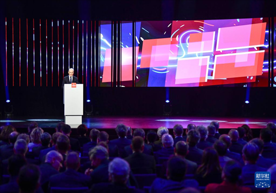 4月21日，挪威首相斯特勒在德國漢諾威工業(yè)博覽會開幕式上致辭。挪威是今年展會主賓國。新華社記者 任鵬飛 攝