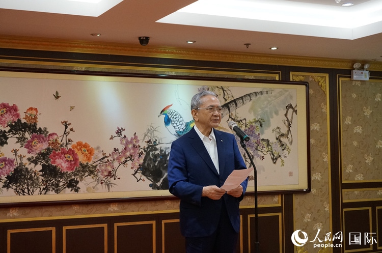 創(chuàng)價學(xué)會會長原田稔致辭。