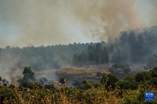  6月12日，以色列北部加利利地區(qū)遭受火箭彈襲擊后冒出滾滾濃煙。新華社發(fā)（阿亞爾·馬戈林攝/基尼圖片社）