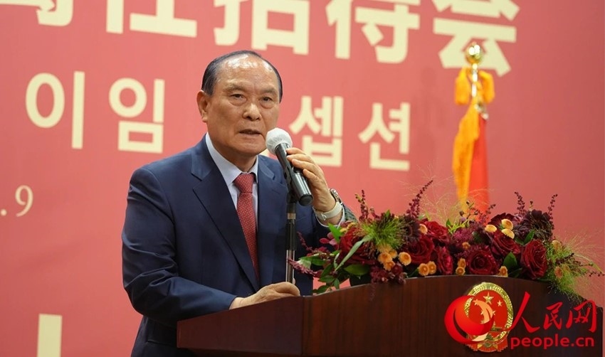 金漢圭在招待會上致辭。人民網(wǎng) 李帆攝