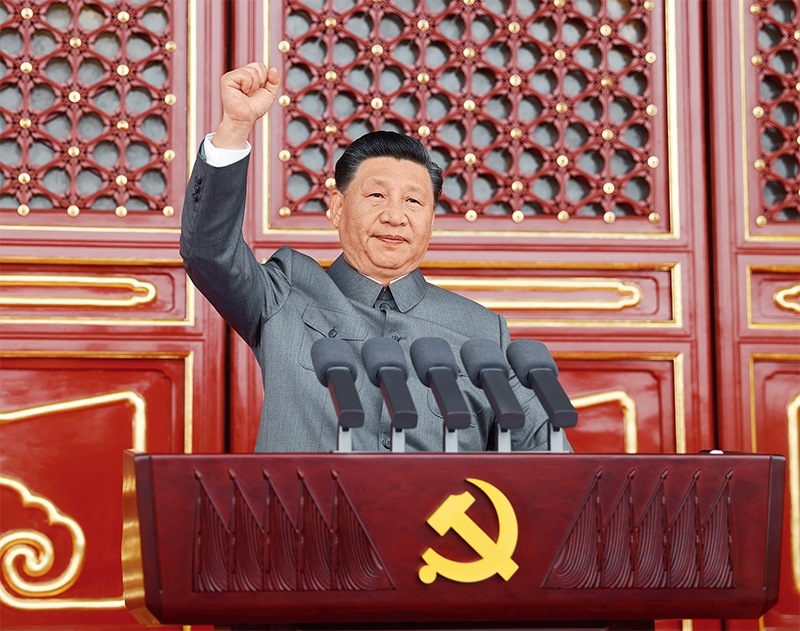 2021年7月1日，慶祝中國(guó)共產(chǎn)黨成立100周年大會(huì)在北京天安門廣場(chǎng)隆重舉行。中共中央總書記、國(guó)家主席、中央軍委主席習(xí)近平發(fā)表重要講話。 新華社記者 鞠鵬/攝