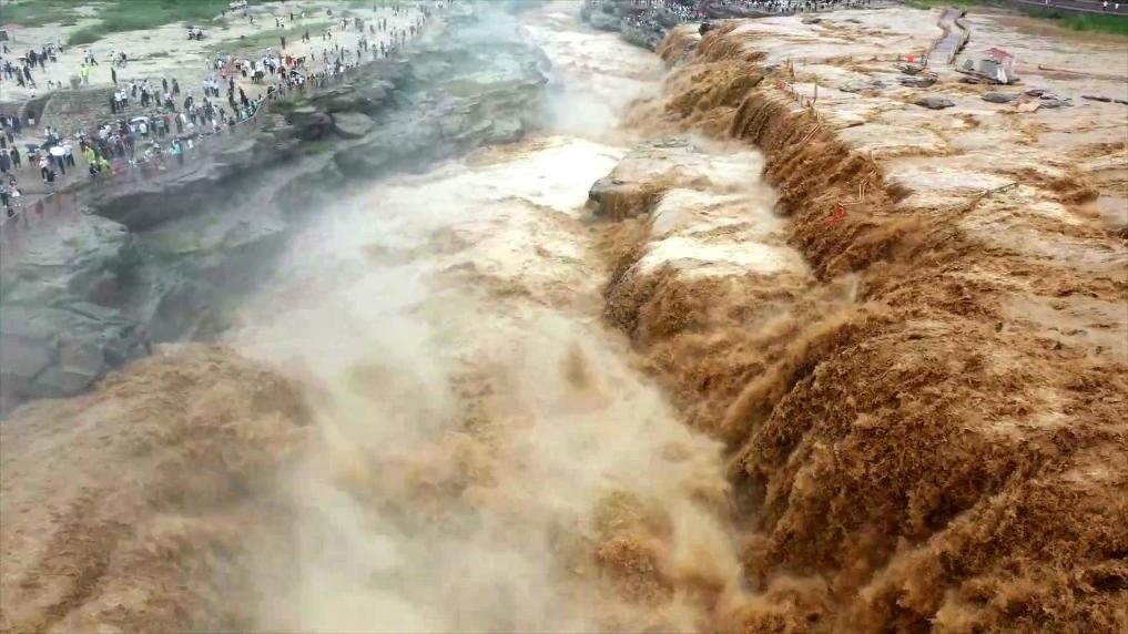 黃河壺口瀑布水量大增，出現(xiàn)壯美黃色瀑布群景觀。新華社發(fā) 呂桂明 攝