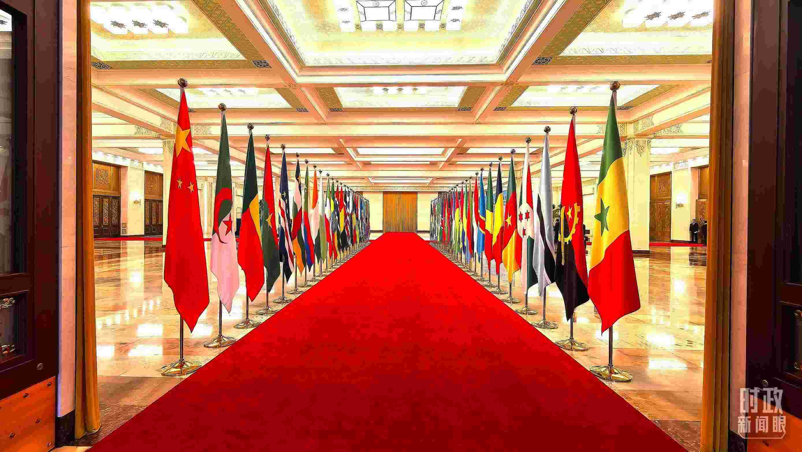  △人民大會堂內(nèi)的旗陣。（總臺央視記者馬超拍攝）