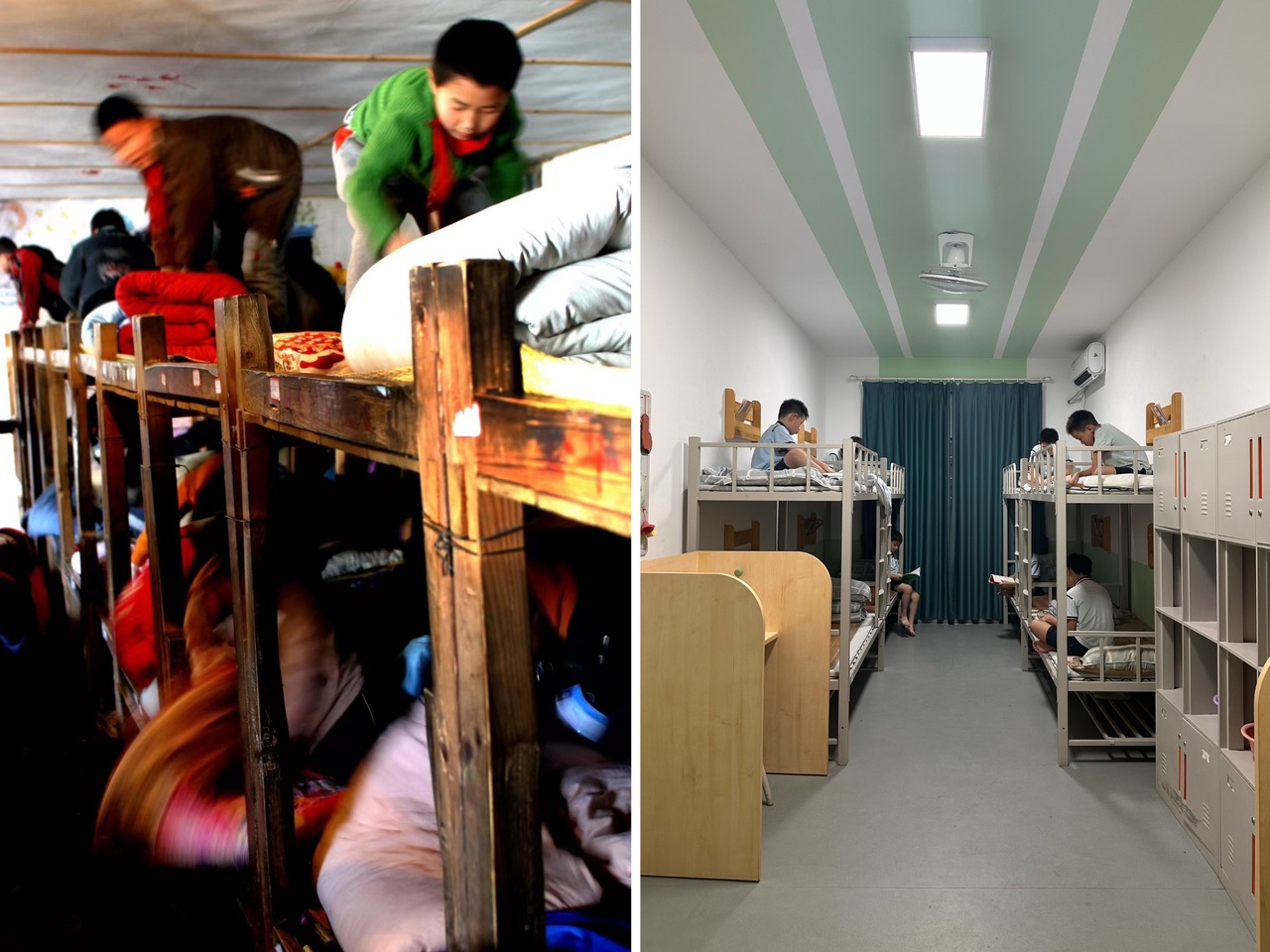 縉云縣東渡鎮(zhèn)長坑小學2005年以前的學生宿舍（左），以及現在的學生宿舍（右） 學校供圖