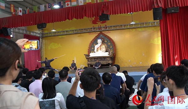 日本少林寺拳法青年代表團(tuán)觀看少林拳表演。人民網(wǎng)記者 張麗婭攝