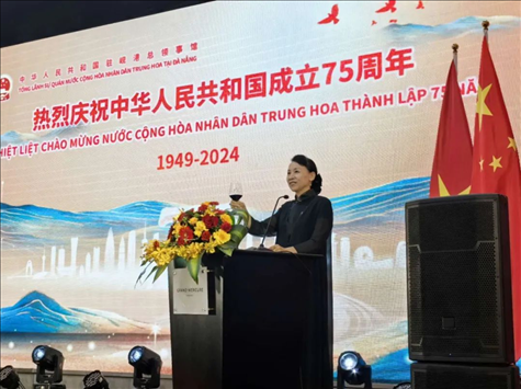 中國駐峴港總領事董碧幽在招待會上致辭。中國駐峴港總領館供圖