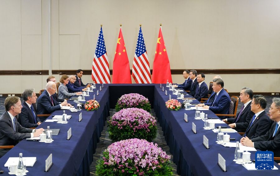 當地時間11月16日下午，國家主席習近平在利馬同美國總統(tǒng)拜登舉行會晤。新華社記者 丁林 攝