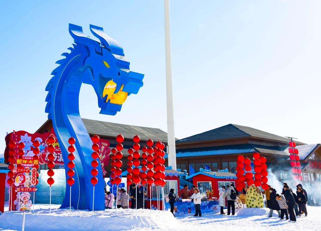 2025年1月，游客在遼寧錦州東方華地城海洋冰雪王國(guó)內(nèi)游覽。新華社發(fā)